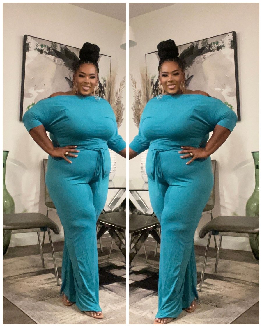 Image of 3PACK PLUS SIZE WIDE LEG JUMPSUIT W/BELT-JADE