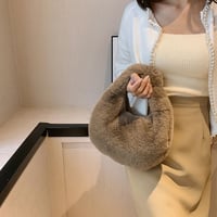 Image 2 of Deluxe Plush Handbag BROWN