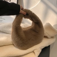 Image 1 of Deluxe Plush Handbag BROWN
