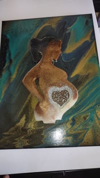 Image 3 of Green Pregnant Lady Fluid Art Painting 11x14