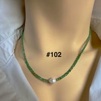 Image 1 of Emerald necklace with center pearl 15” plus 1 1/2 “ extender. #102