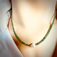 Image 5 of Emerald necklace with center pearl 15” plus 1 1/2 “ extender. #102