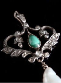 Image 2 of EDWARDIAN 18CT SILVER DIAMOND TURQUOISE PEARL PENDANT