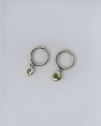 Image 4 of Peridot Charm Huggie Hoop Earrings in Silver
