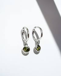Image 2 of Peridot Charm Huggie Hoop Earrings in Silver