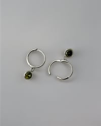 Image 3 of Peridot Charm Huggie Hoop Earrings in Silver