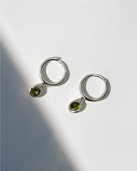 Image 1 of Peridot Charm Huggie Hoop Earrings in Silver