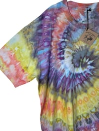 Image 6 of 3XL Adult Combed Cotton Tee in Earthy Bright Spiral Ice Dye