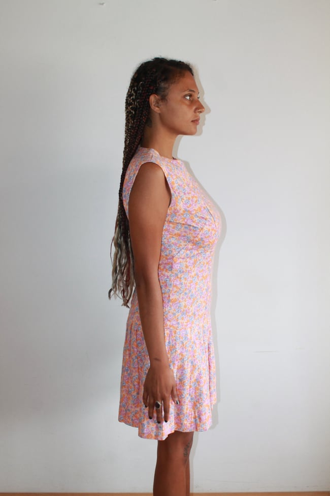 70's Floral Pleated Dress