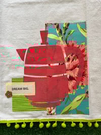 Image 2 of Flour Sack Towel, Coffee Stencil, Pinks and Bright Teal
