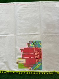 Image 3 of Flour Sack Towel, Coffee Stencil, Pinks and Bright Teal