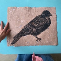 Image 5 of Raven Linocut on Handmade Paper