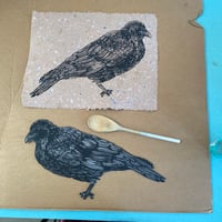 Image 2 of Raven Linocut on Handmade Paper