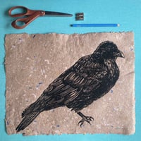 Image 1 of Raven Linocut on Handmade Paper