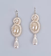 Image 1 of Pearl Drop & Crystal Dangle Bridal Earrings