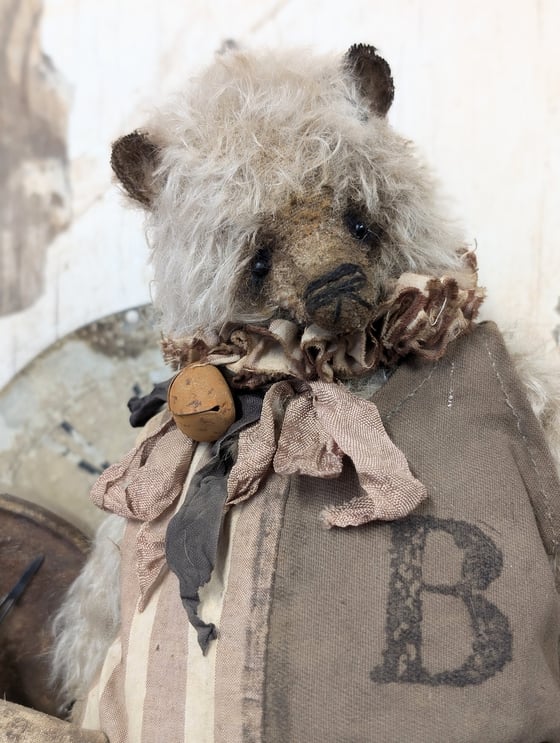 Image of 9"  Vintage Carnival mohair Teddy Bear w/ aged handmade romper outfit -by Whendi's Bears