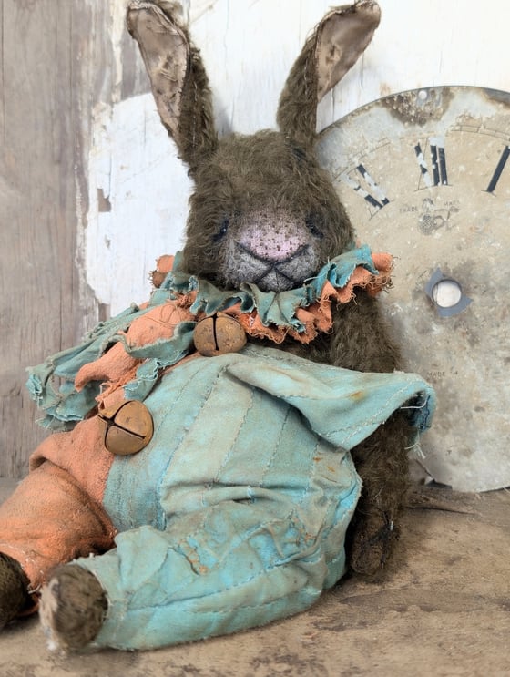 Image of 9" (11" incl ears)  Vintage style Old Toy Carnival Mohair Bunny Rabbit by Whendi's Bears..