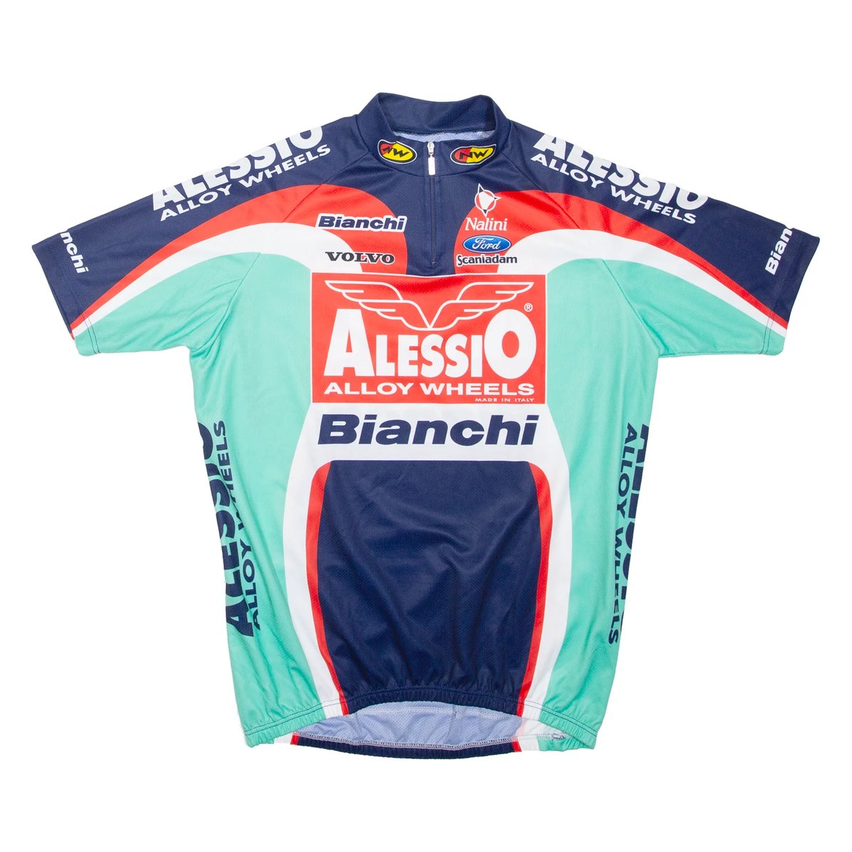 Bianchi Alessio Alloy Wheels サイクルジャージ Vintage Bianchi & Alessio Team Cycling Jersey - Navy | WAY OUT CACHE