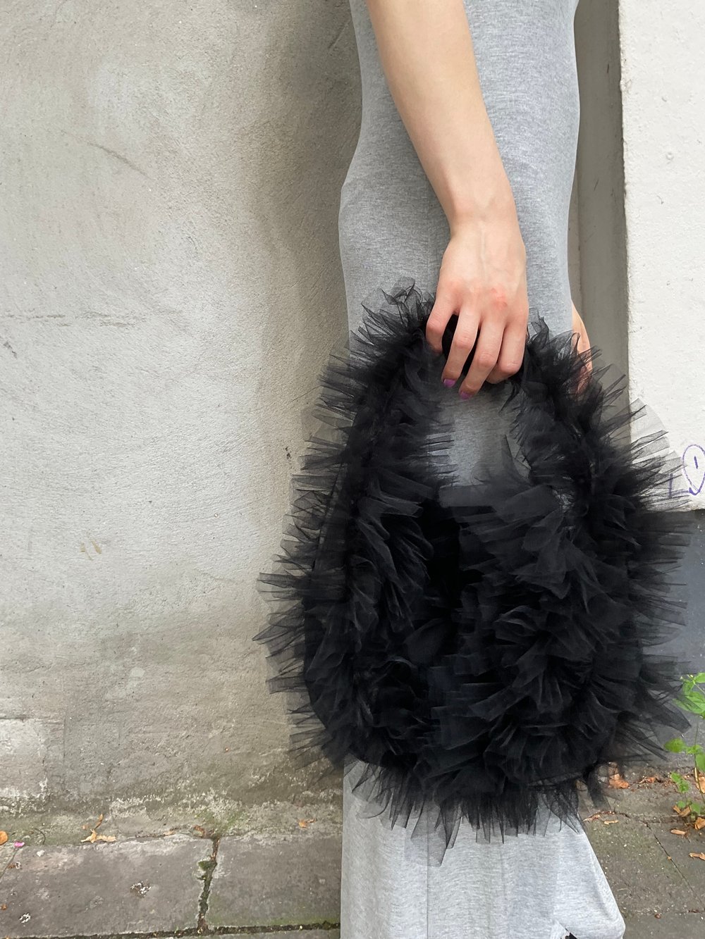 Tulle ruffle bag black 