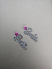Image 1 of Barbie Cursive Font Dangle Earrings