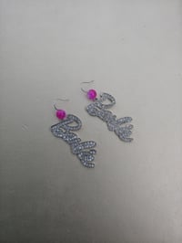 Image 2 of Barbie Cursive Font Dangle Earrings