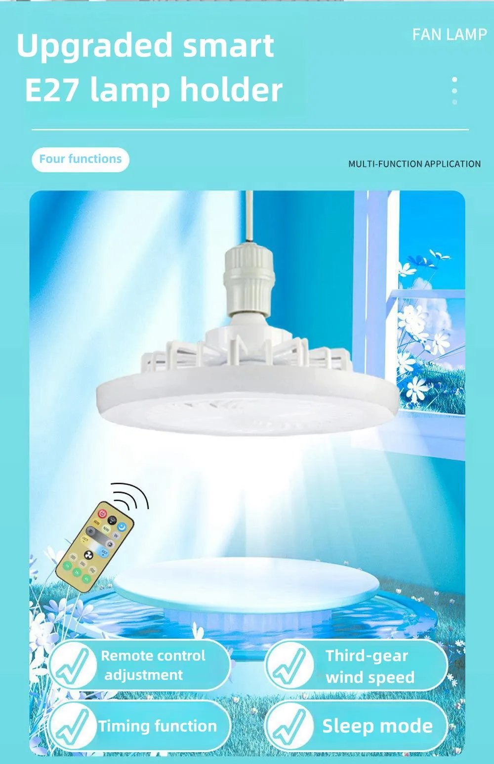 Smart 2-in-1 Ceiling Fan with Remote Control and 3-Speed Lighting Base