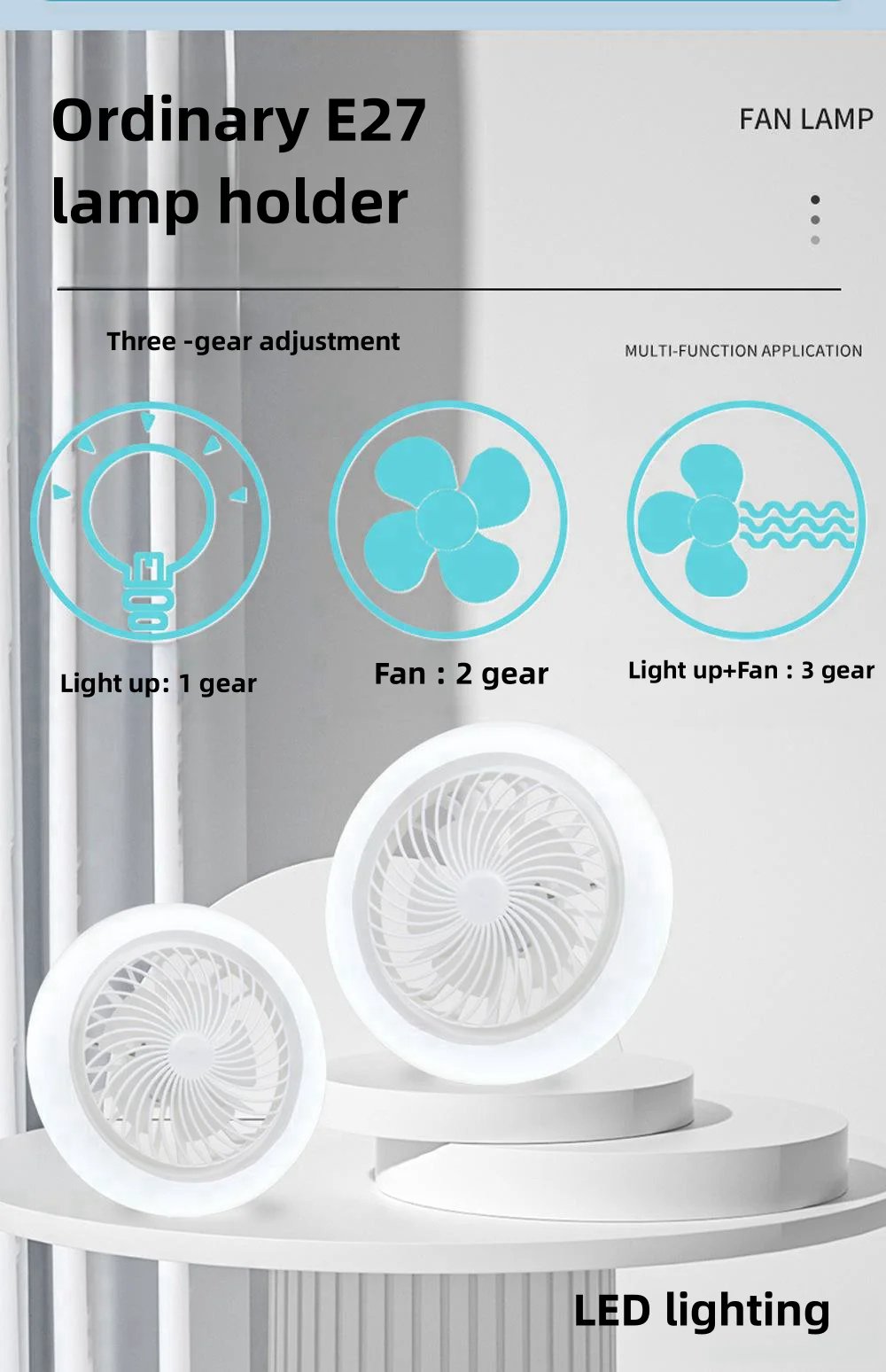 Smart 2-in-1 Ceiling Fan with Remote Control and 3-Speed Lighting Base
