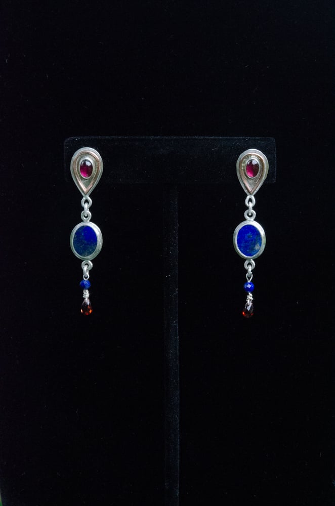 Image of garnet, copper, and lapis post earrings