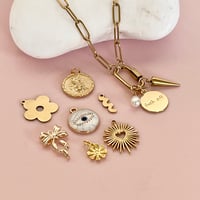 Image 2 of Triple Charm Carabiner Lock Necklace - Gold