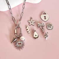 Image 1 of Triple Charm Carabiner Lock Necklace - Stainless Steel