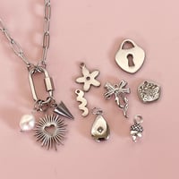 Image 2 of Triple Charm Carabiner Lock Necklace - Stainless Steel