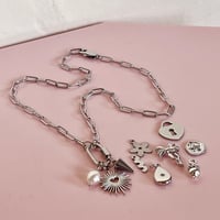 Image 3 of Triple Charm Carabiner Lock Necklace - Stainless Steel