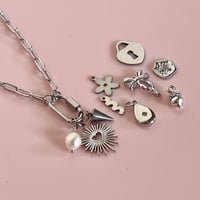 Image 4 of Triple Charm Carabiner Lock Necklace - Stainless Steel