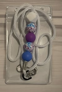 Blue and purple beaded lanyard