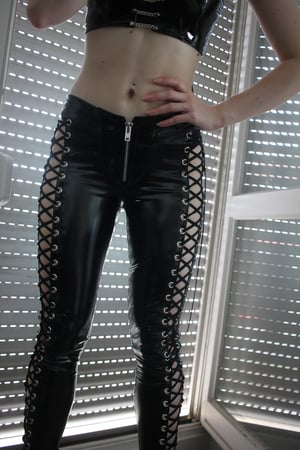 Image of MADE TO ORDER - Kultchen Heavy Zipper Lace up Pants in black PVC (Size XS - XL)