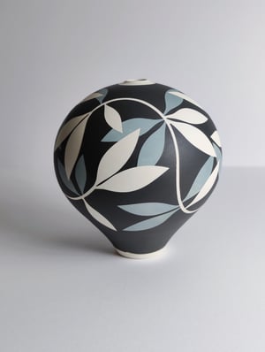 Image of Black, Blue-grey & White Leaf Vessel 