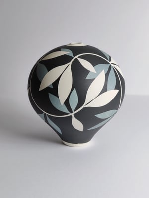 Image of Black, Blue-grey & White Leaf Vessel 