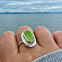 Image 1 of Lime Green Sea Glass Ring - One available size S