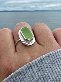 Image 3 of Lime Green Sea Glass Ring - One available size S