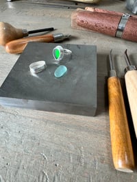 Image 6 of Dark Green Sea Glass Ring - one available size P