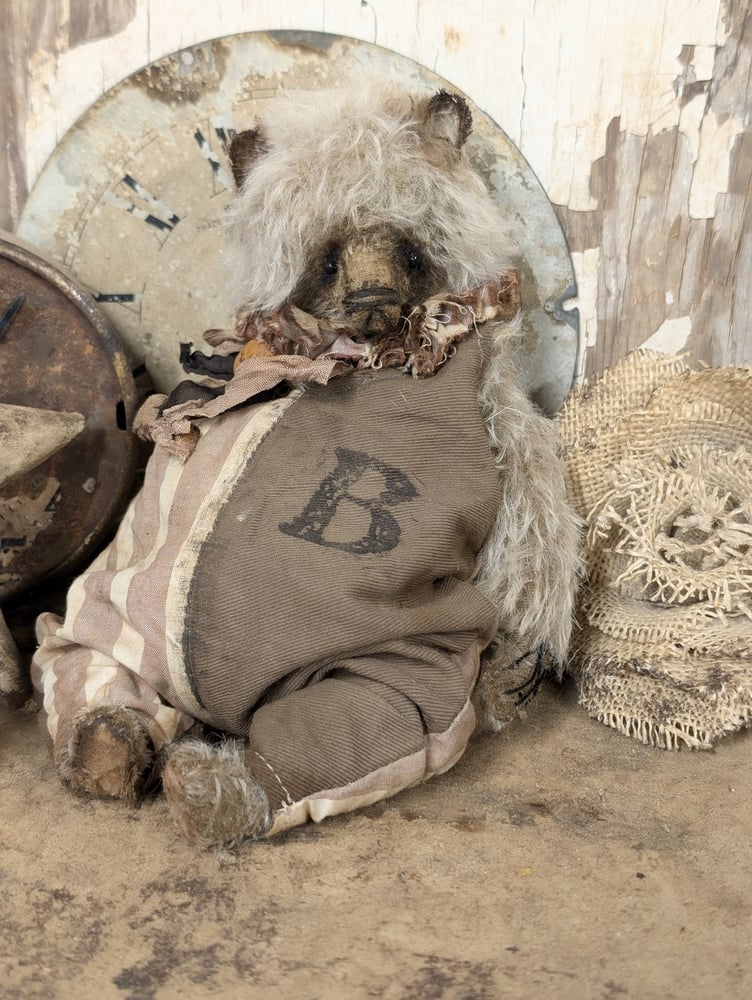 Image of 9"  Vintage Shabby Carnival mohair Teddy Bear w/ aged handmade romper outfit -by Whendi's Bears