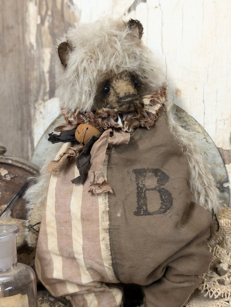 Image of 9"  Vintage Shabby Carnival mohair Teddy Bear w/ aged handmade romper outfit -by Whendi's Bears