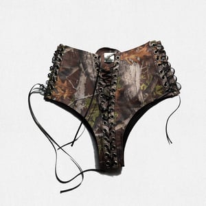 Image of Lower waisted Infinity Lace up Hotpants in hunter camouflage (Size S)