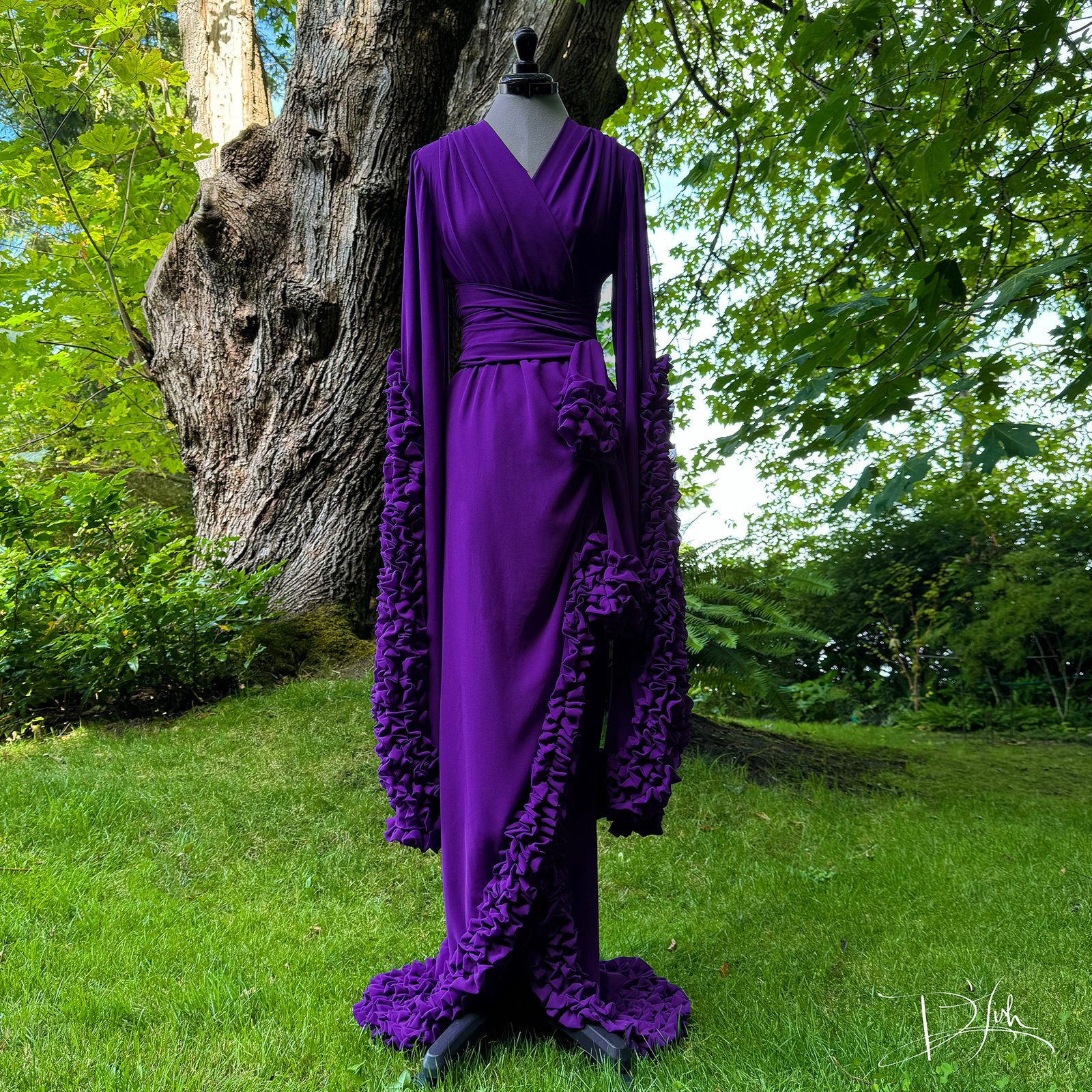 Purple Ruffled Selene Dressing Gown Limited Edition 50 off discount code NeverForget Catherine D Lish Boudoir by D Lish