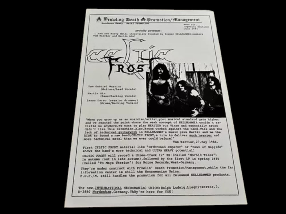 CELTIC FROST - PROCREATION OF THE WICKED REHEARSAL JUNE 1984 LP BLACK VINYL W/INSERT