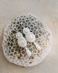 Image 2 of Pearl Drop & Crystal Dangle Bridal Earrings