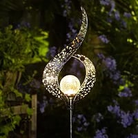 HOMEIMPRO Outdoor Garden Solar Lights Stake Lights, Crackle Glass Globe