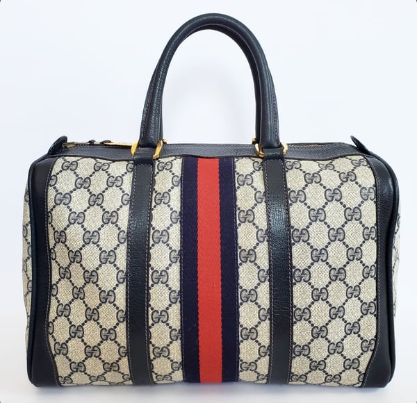 Image of Vtg. Gucci Blue Monogram Boston Style Bag