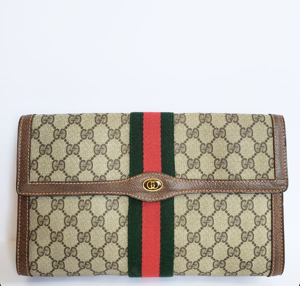 Image of Vtg Gucci Brown Monogram Clutch.