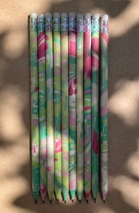 Image 1 of Pair of Hand-Marbled HB Pencils- Apple Blossom
